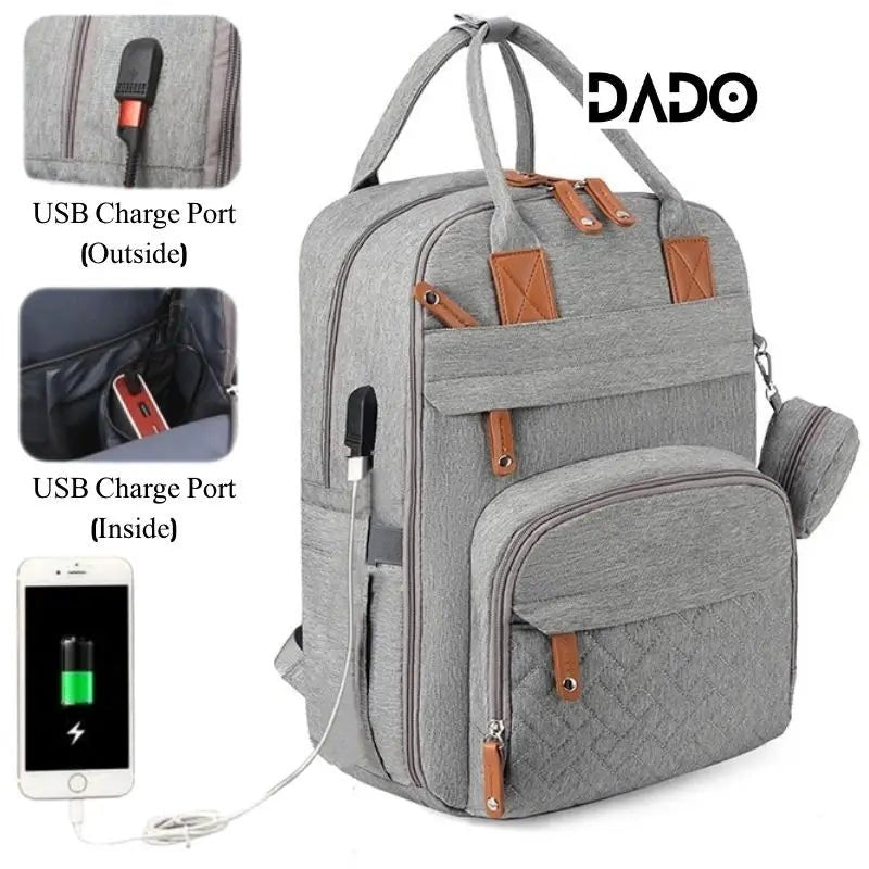 Waterproof Diaper Bag Backpack Multifunction Travel Tote with Changing Station Pad - householdessential