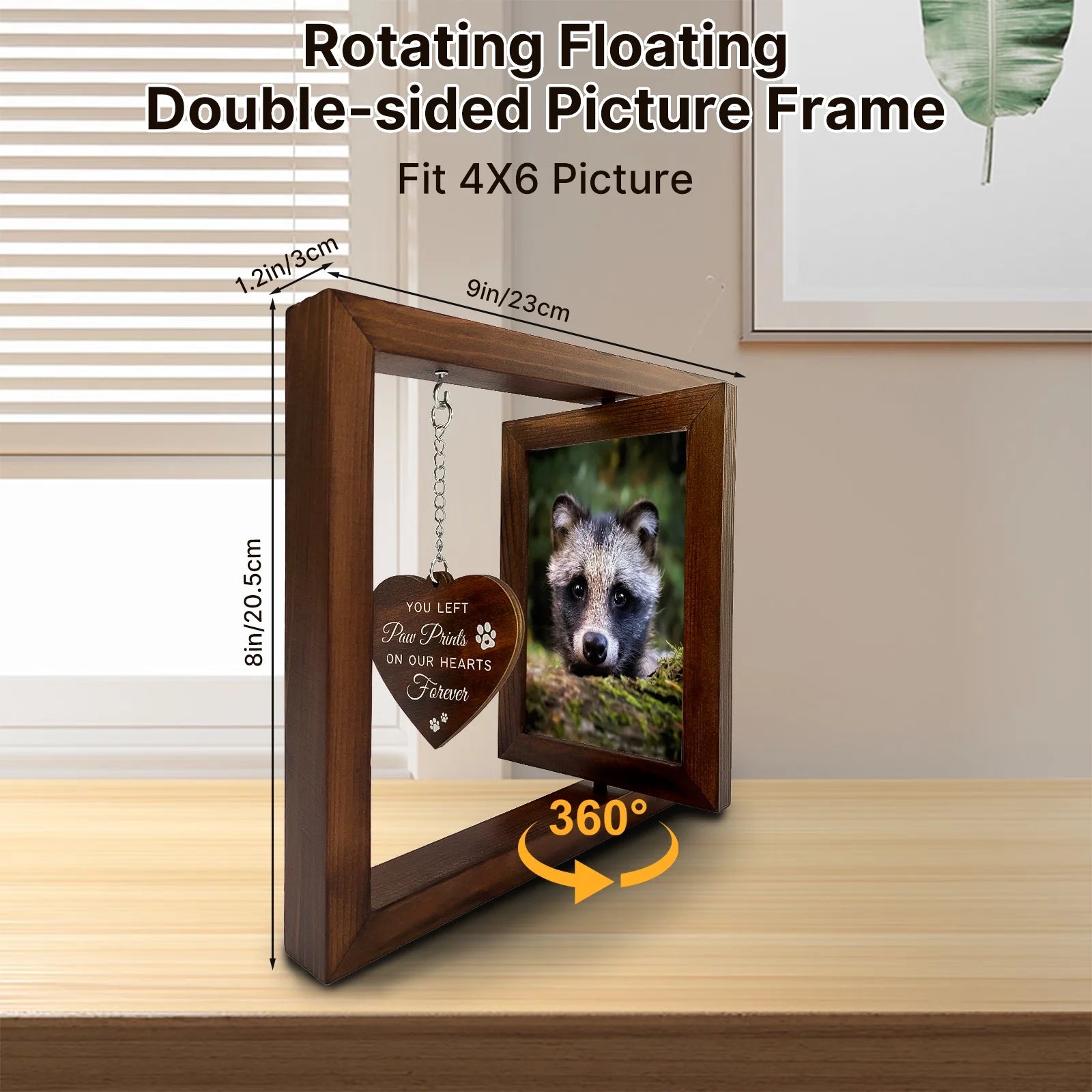 Pet Sympathy Gift, 360° Wooden Dog Memorial Frame for 4X6 Photo - householdessential