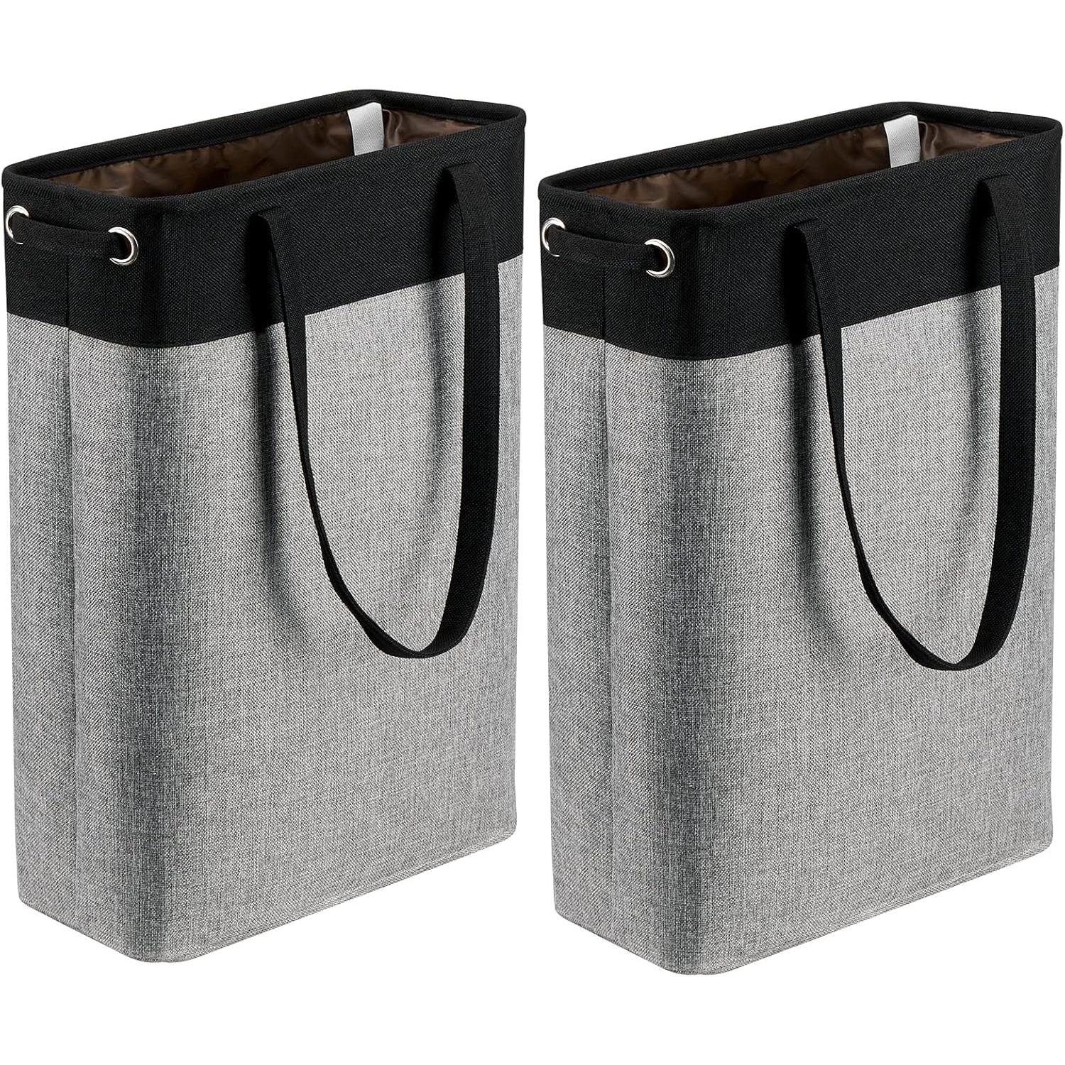 3-in-1 Collapsible Laundry Basket Set with Straps - Black & Gray Patchwork Design - householdessential