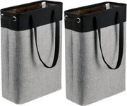 Collapsible Laundry Baskets Double Laundry Hampers Large Foldable Laundry Basket Organizer with Straps Black Gray Cloth Laundry Hamper Patchcwork Laundry Sorter Dirty Clothes Basket, QY-SC23-2