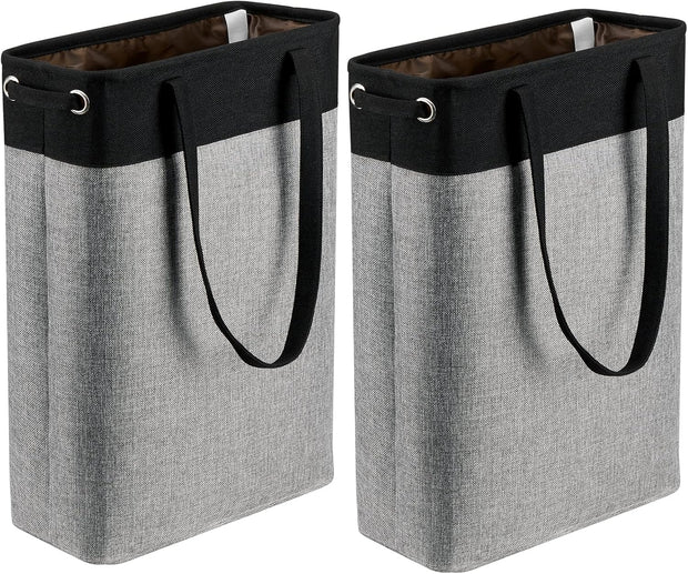 Collapsible Laundry Baskets Double Laundry Hampers Large Foldable Laundry Basket Organizer with Straps Black Gray Cloth Laundry Hamper Patchcwork Laundry Sorter Dirty Clothes Basket, QY-SC23-2