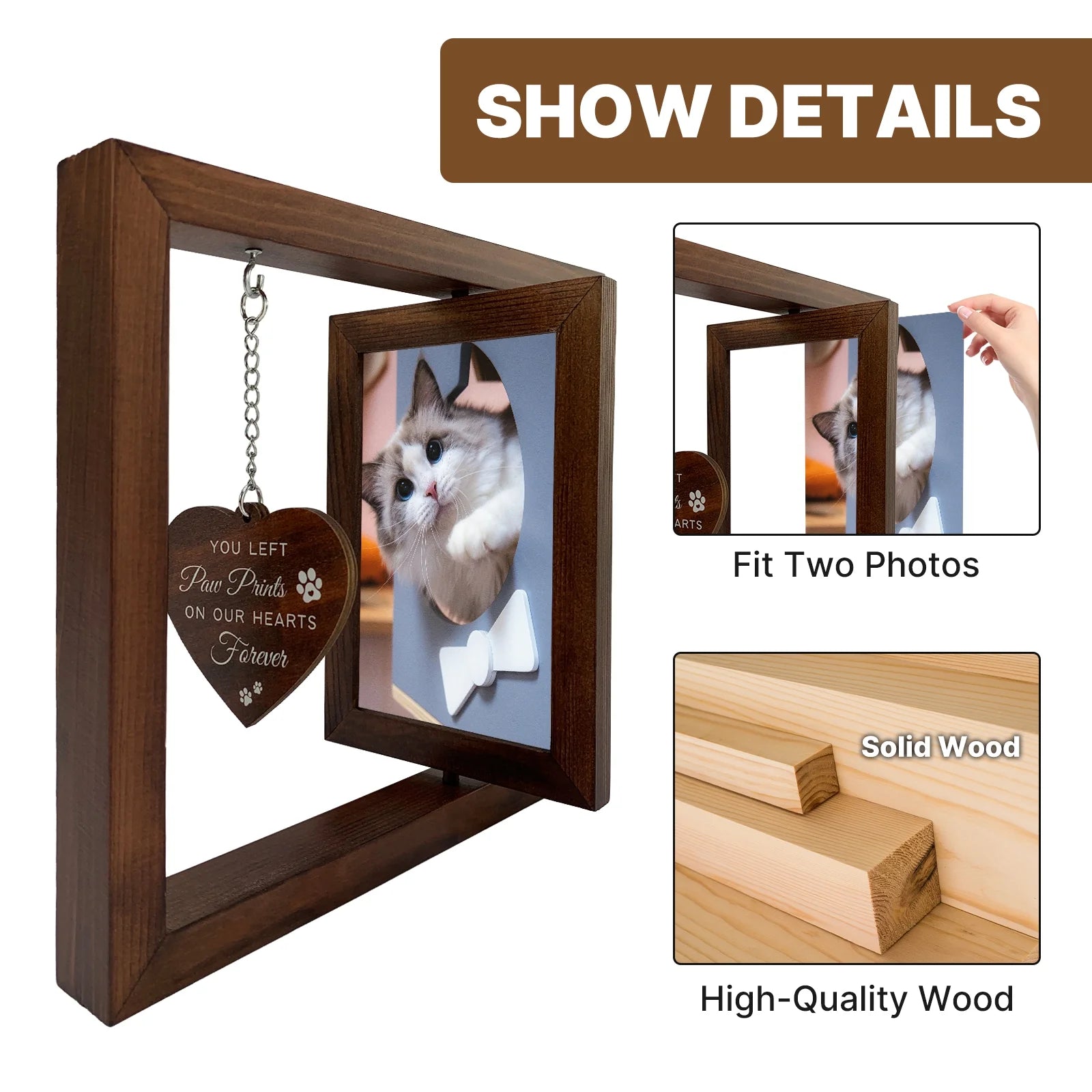 Pet Sympathy Gift, 360° Wooden Dog Memorial Frame for 4X6 Photo - householdessential