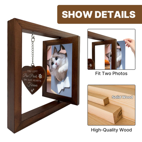 Dog Memorial Gift，Rotating Wooden Picture Frame for 4X6 Photo，Pet Sympathy and Bereavement Remembrance Gift for Dogs and Cats