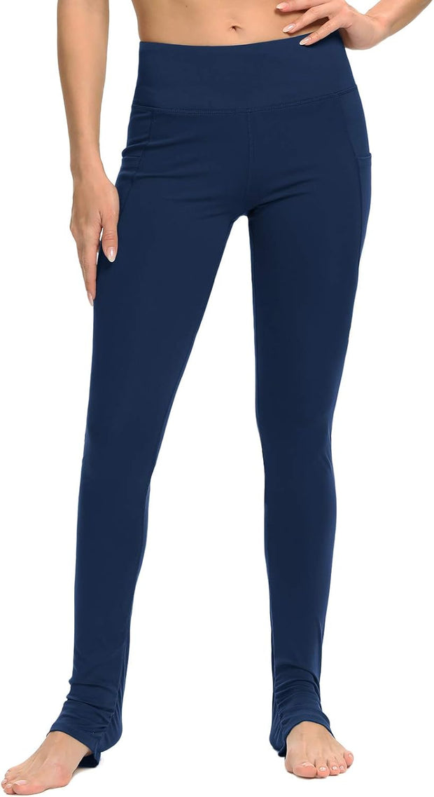 Yoga Pants for Women High Waisted Tummy Contro Butt Lifting Stretch Yoga Leggings with Pockets, Navy Blue, M