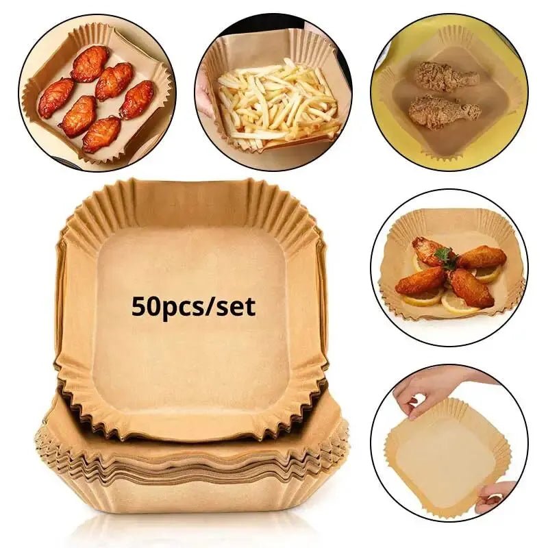 Eco-Friendly Air Fryer Paper Liners - 50 Pcs Set Disposable Parchment Sheets - householdessential