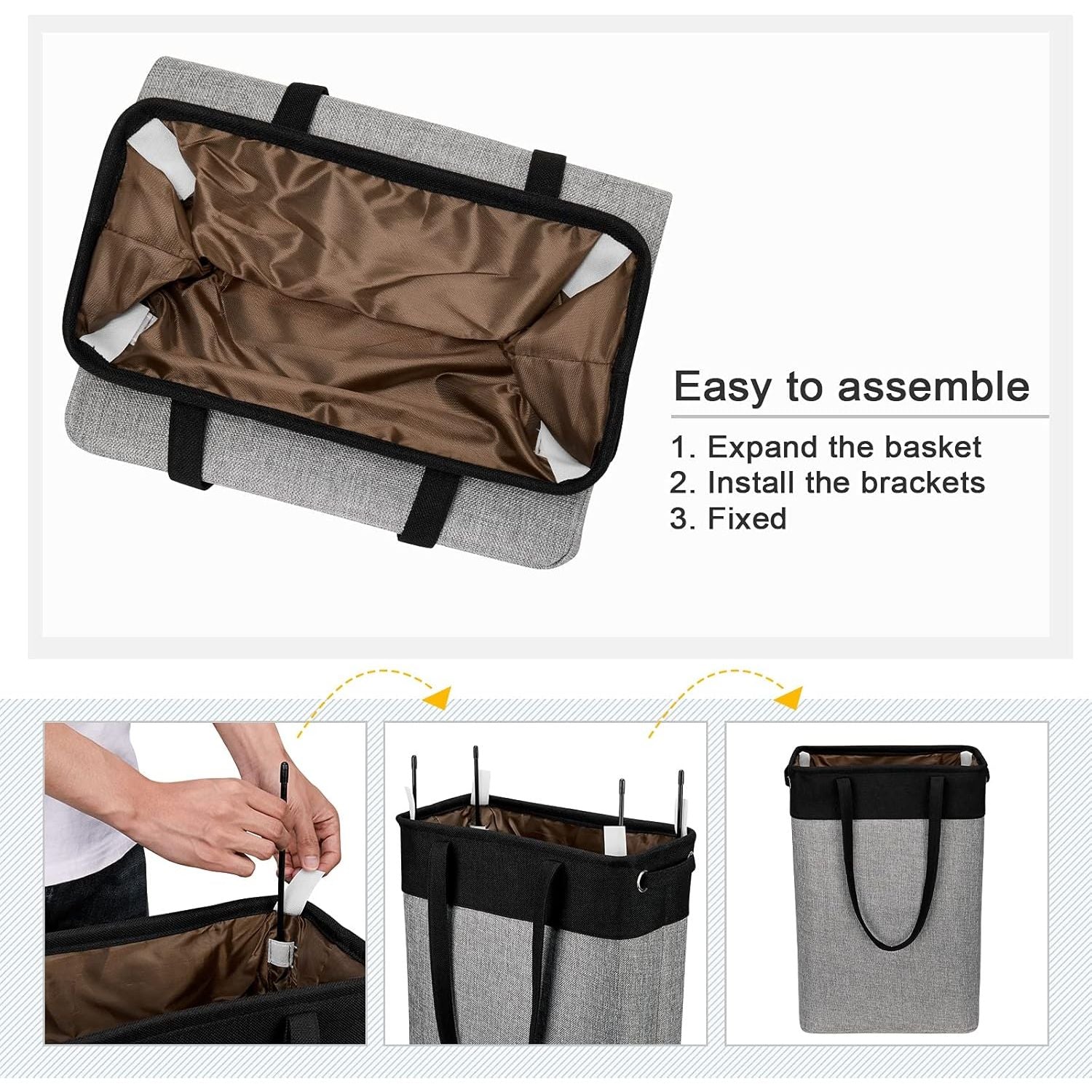 3-in-1 Collapsible Laundry Basket Set with Straps - Black & Gray Patchwork Design - householdessential
