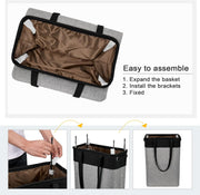 Collapsible Laundry Baskets Double Laundry Hampers Large Foldable Laundry Basket Organizer with Straps Black Gray Cloth Laundry Hamper Patchcwork Laundry Sorter Dirty Clothes Basket, QY-SC23-2