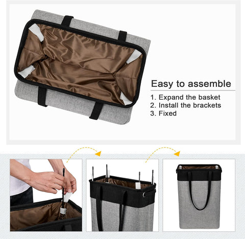 Collapsible Laundry Baskets Double Laundry Hampers Large Foldable Laundry Basket Organizer with Straps Black Gray Cloth Laundry Hamper Patchcwork Laundry Sorter Dirty Clothes Basket, QY-SC23-2