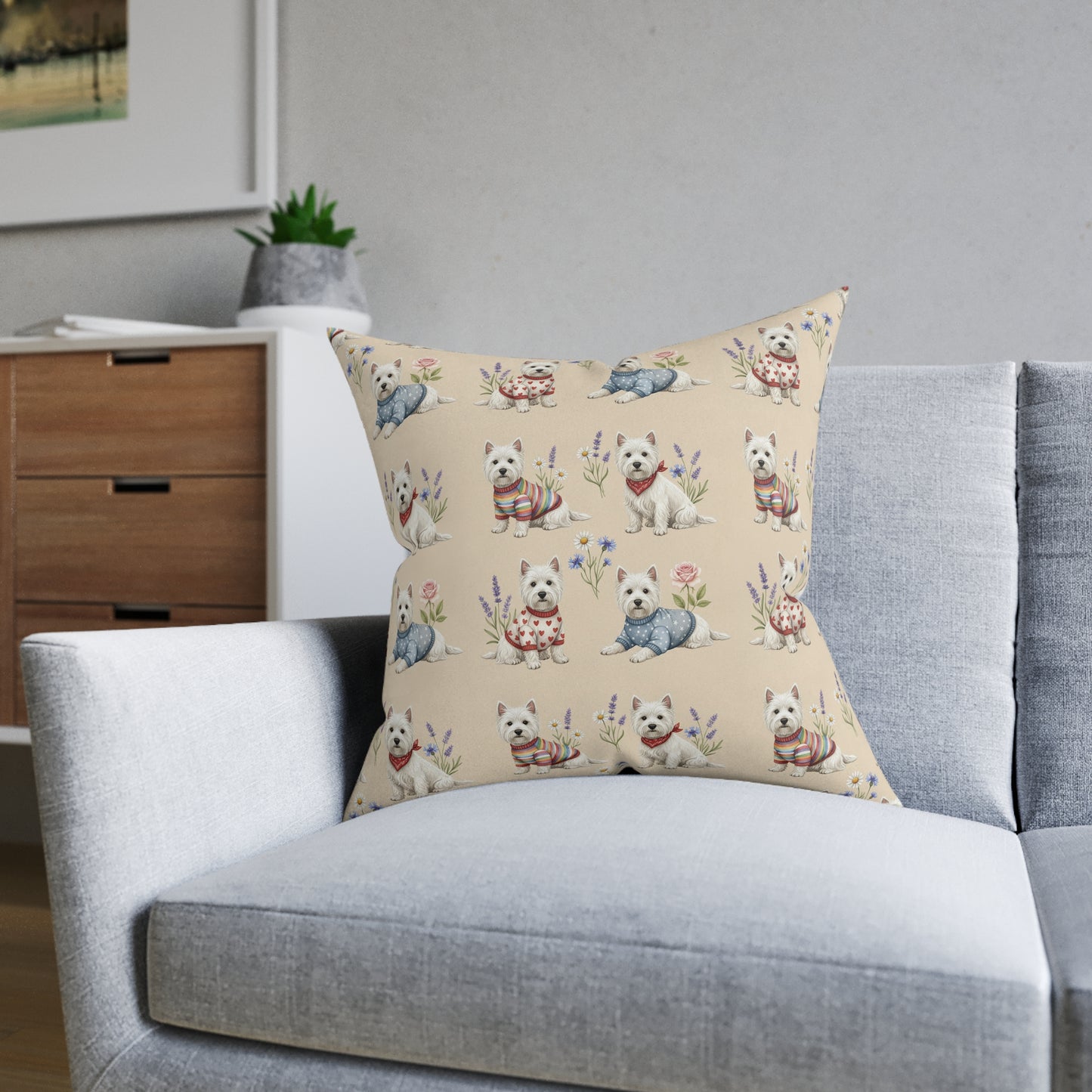 Westie Pattern Square Pillow — Cute West Highland Terrier Throw Pillow for Dog Lovers - householdessential