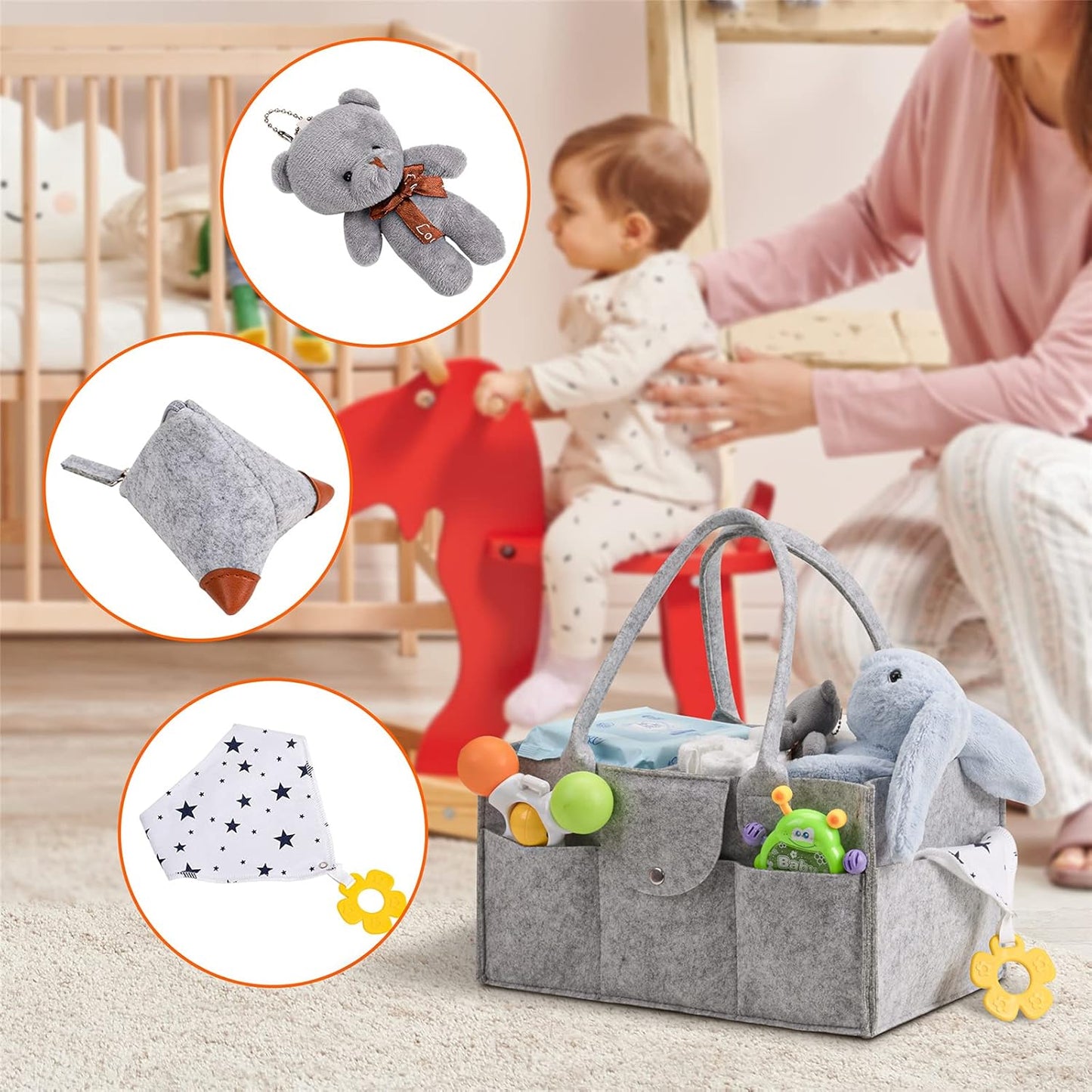 Portable Diaper Organizer - Nursery Storage Basket - Car Diaper Caddy Gift Set - householdessential