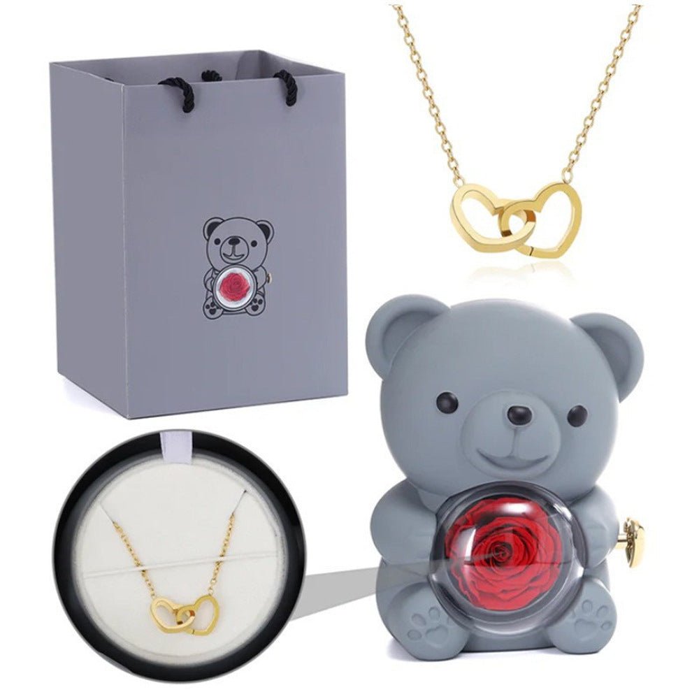 Engraved Double Heart Necklace Simple Rose Gift Set - householdessential