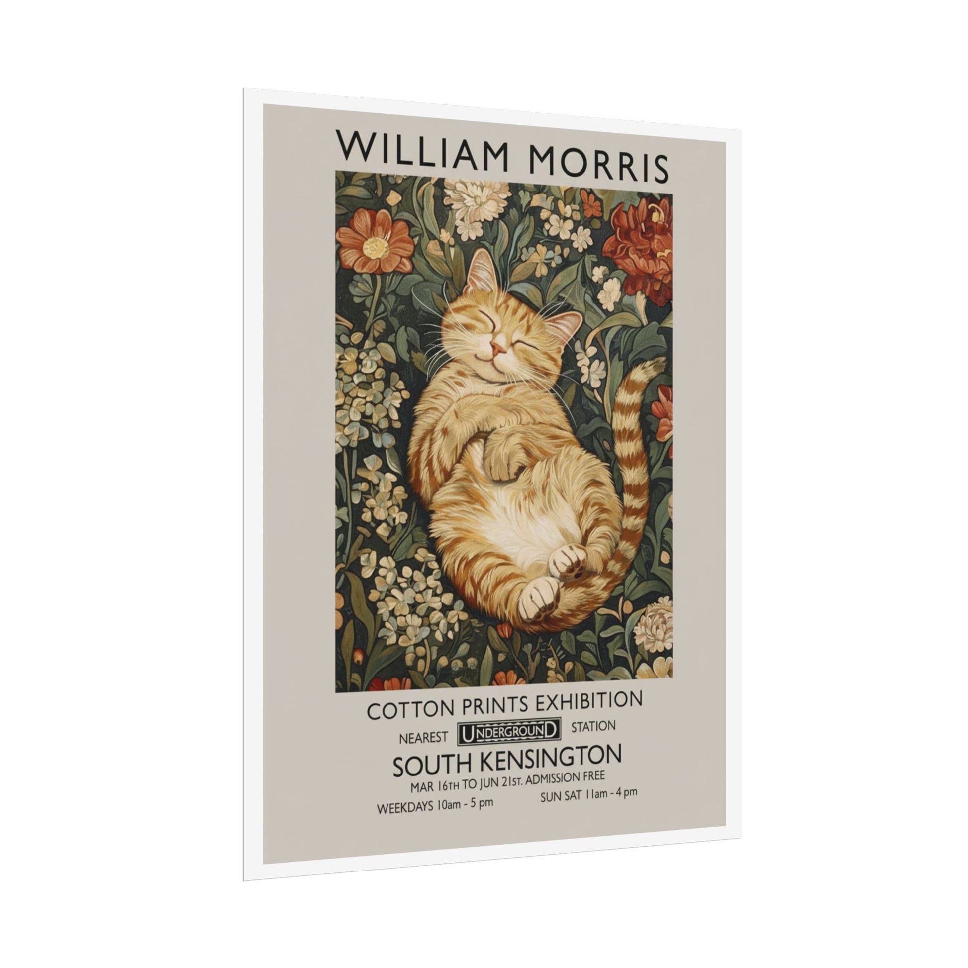 William Morris Cat Poster Rolled Poster | Vintage Floral Art Print - householdessential
