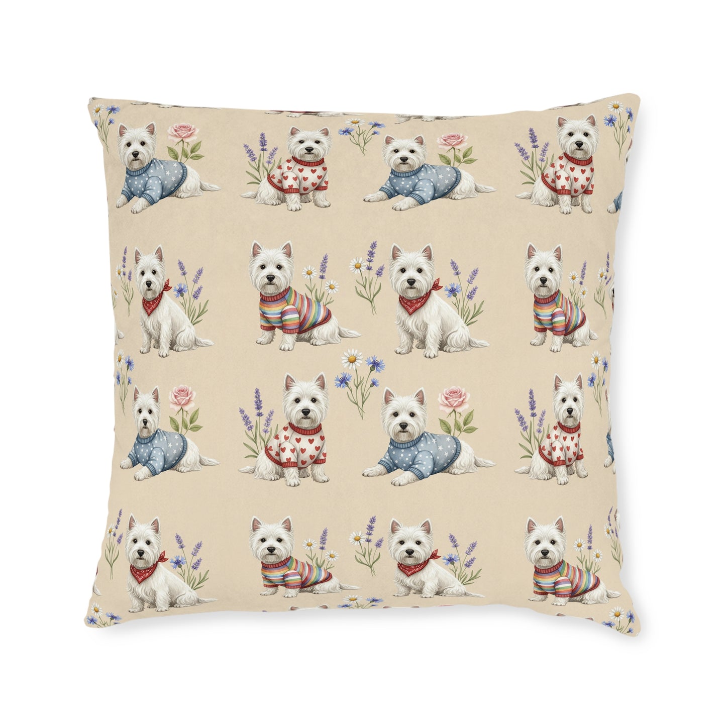 Westie Pattern Square Pillow — Cute West Highland Terrier Throw Pillow for Dog Lovers - householdessential