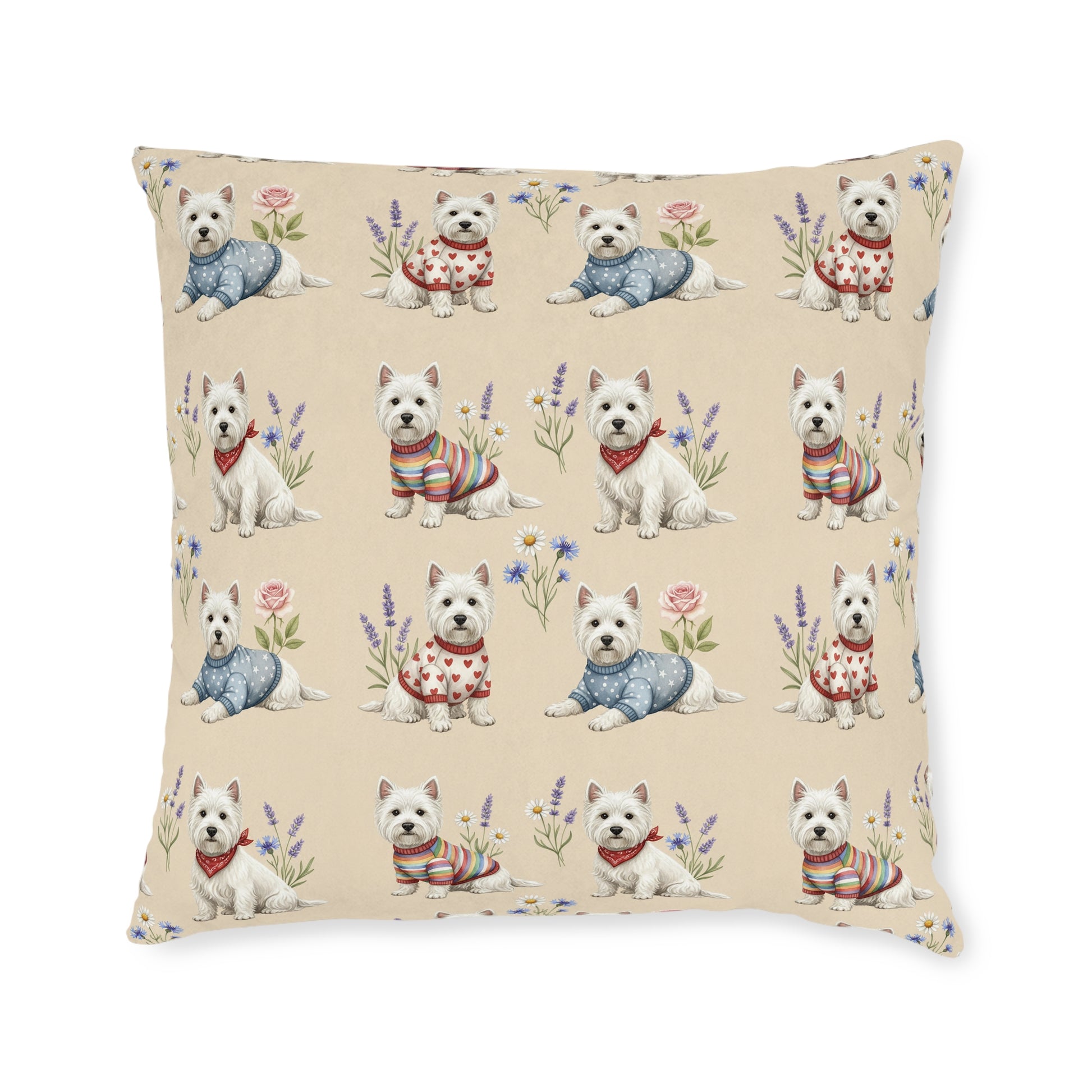 Westie Pattern Square Pillow — Cute West Highland Terrier Throw Pillow for Dog Lovers - householdessential