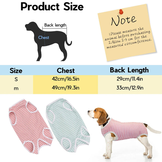 Dog Surgical Suit, Striped Dog Onesie Surgery Recovery Suit, Dog Surgical Vest, Post-Operative Bodysuit Dog, Pet after Surgery Wear Substitute E-Collar & Cone (Pink +Green S)