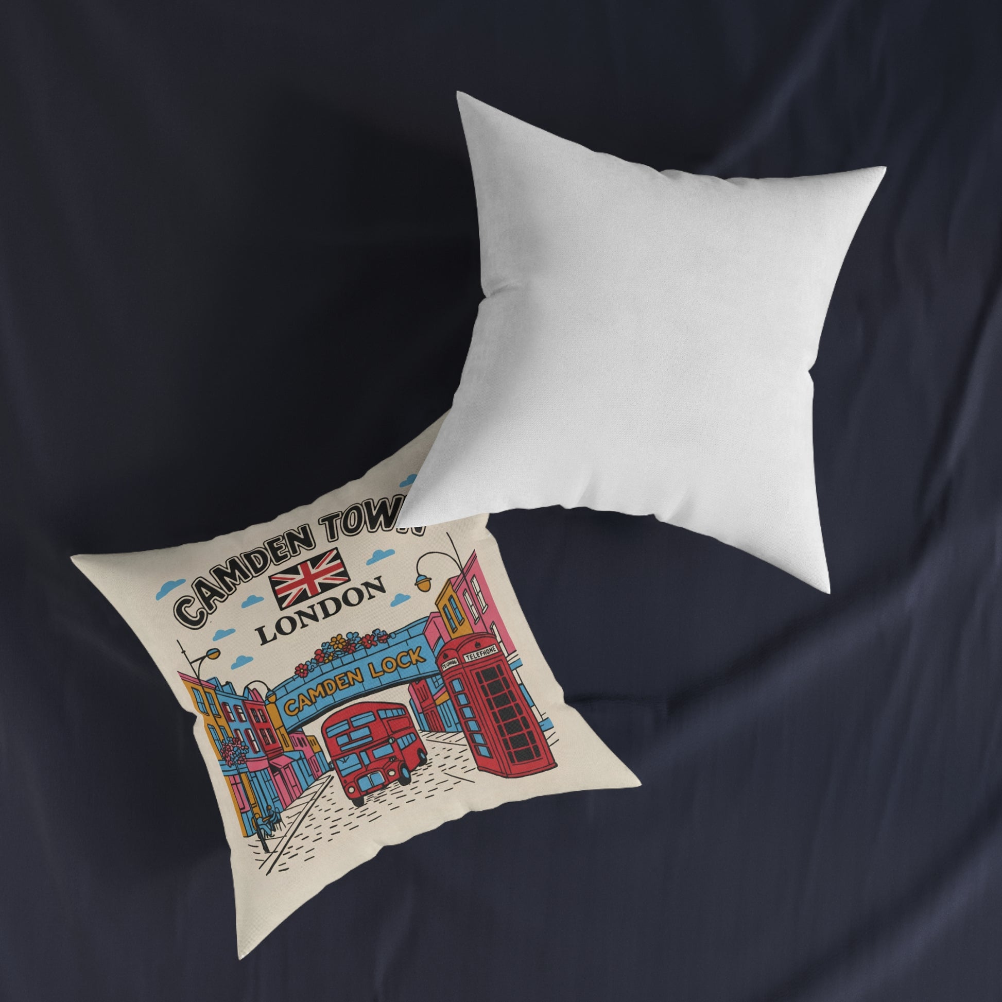 Camden Town London Square Pillow - Camden Lock Bus & Phone Box Decorative Cushion - householdessential