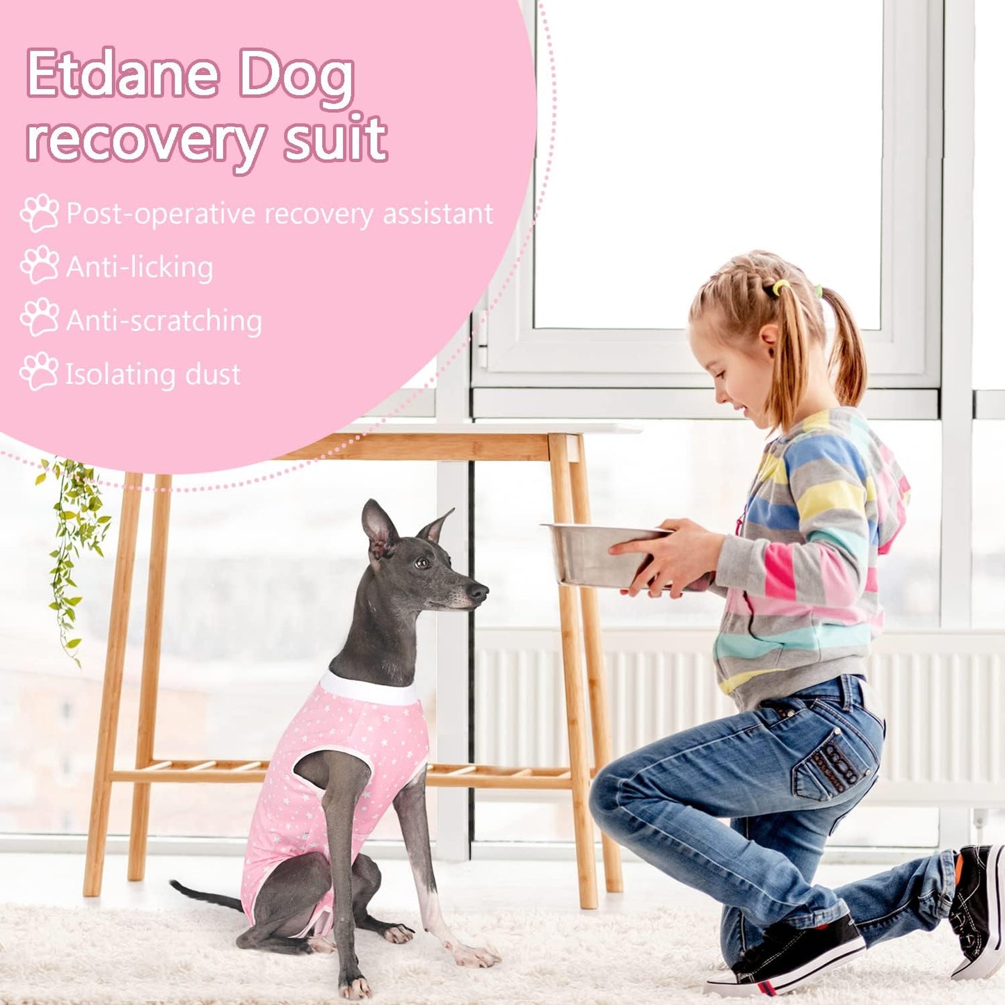 Pet Onesie Surgery Recovery Suit for Dogs Small Medium Pink Star - householdessential