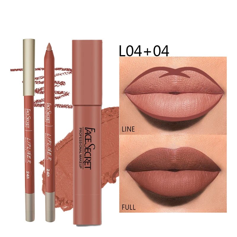 Matte Lipliner&Lipstick Set,Waterproof， Long Lasting Lip Makeup, Soft Matte Color Rendering,Women'S Makeup Cosmetics - householdessential