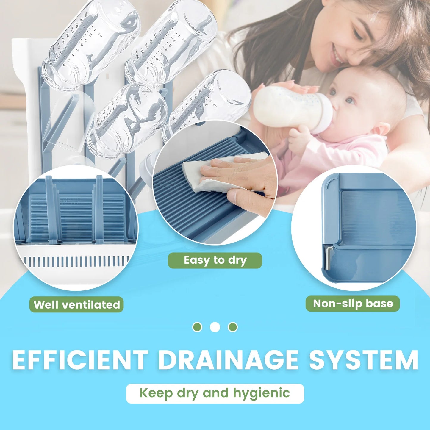 Large Capacity Baby Bottle Drying Rack with Removable Drip Tray - householdessential
