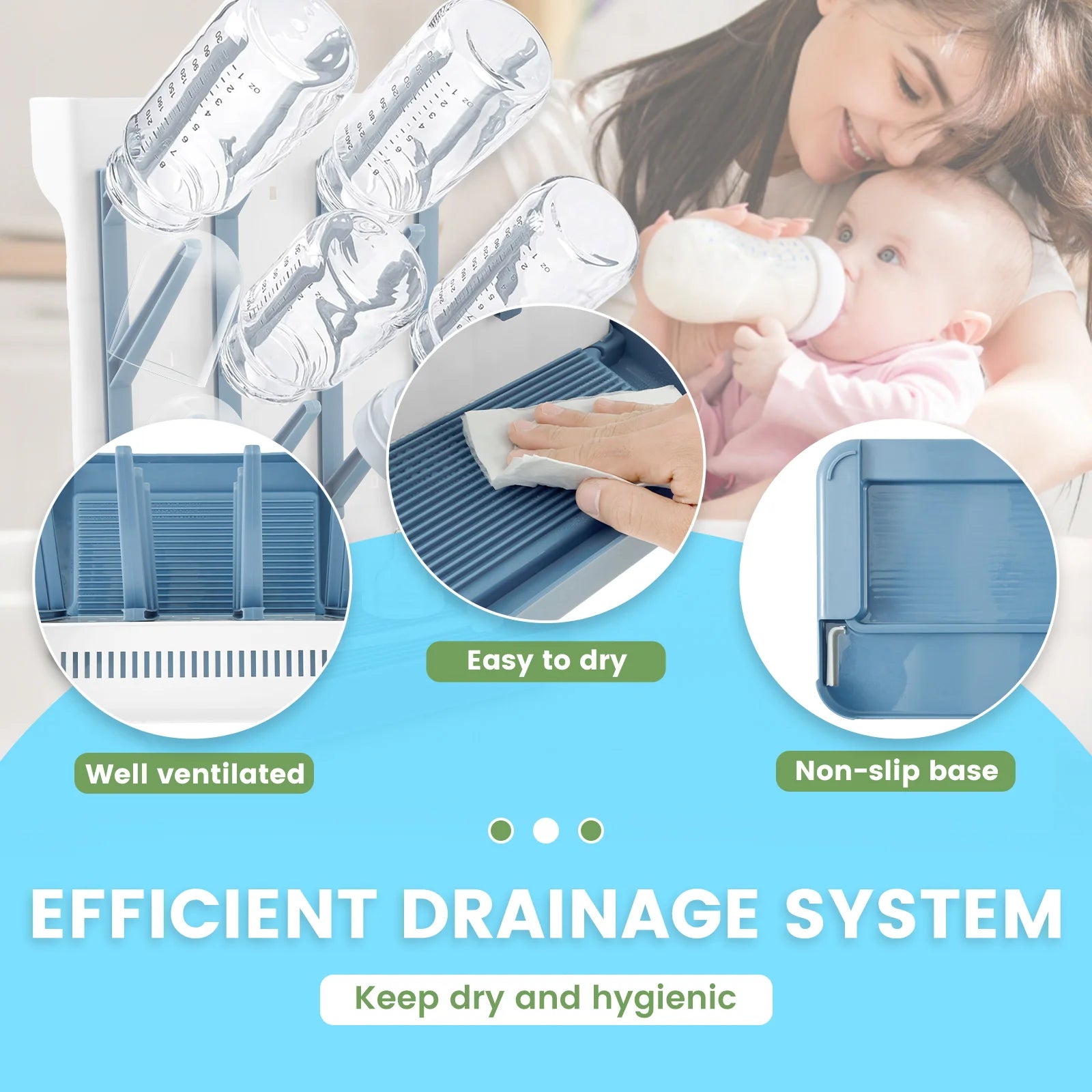 Large Capacity Baby Bottle Drying Rack with Removable Drip Tray - householdessential