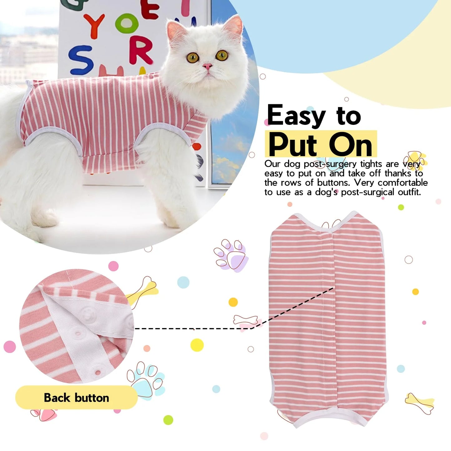 Pet Surgery Recovery Suit, Dog Surgical Vest Striped Onesie, Post-Surgery Wear - householdessential