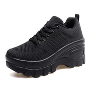 Pucepen Orthopedic Walking Shoes for Women Chunky Platform Comfort Wedge Walking Shoes for Women Non-Slip Breathable Slip-On Womens Trail Running Shoes (Black8)