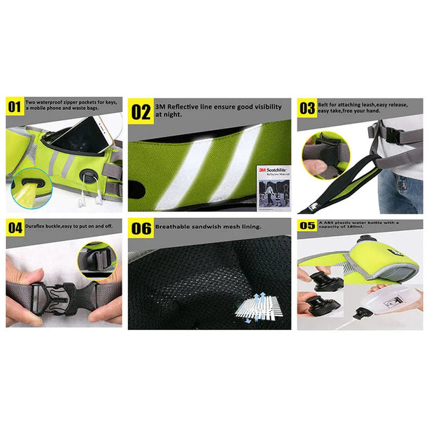 Pet Waist Leash Dog Walking Fanny Pack with Phone Holder Dog Poop Bag Pocket Dog Treat Pouch and Bottle Holder TLB2151