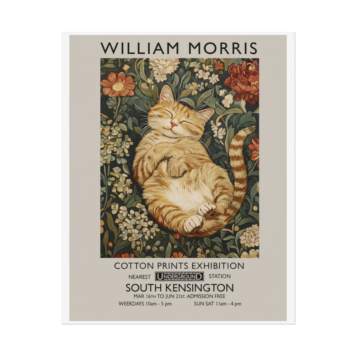 William Morris Cat Poster Rolled Poster | Vintage Floral Art Print - householdessential