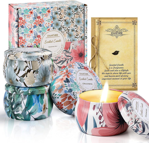 Scented Candles Gifts for Women, 4X4.4 Oz Candles Set for Home Scented, Mothers Day Valentines Day Gifts for Women with Strongly Fragrance Essential Oils for Bath, Aromatherapy Candle