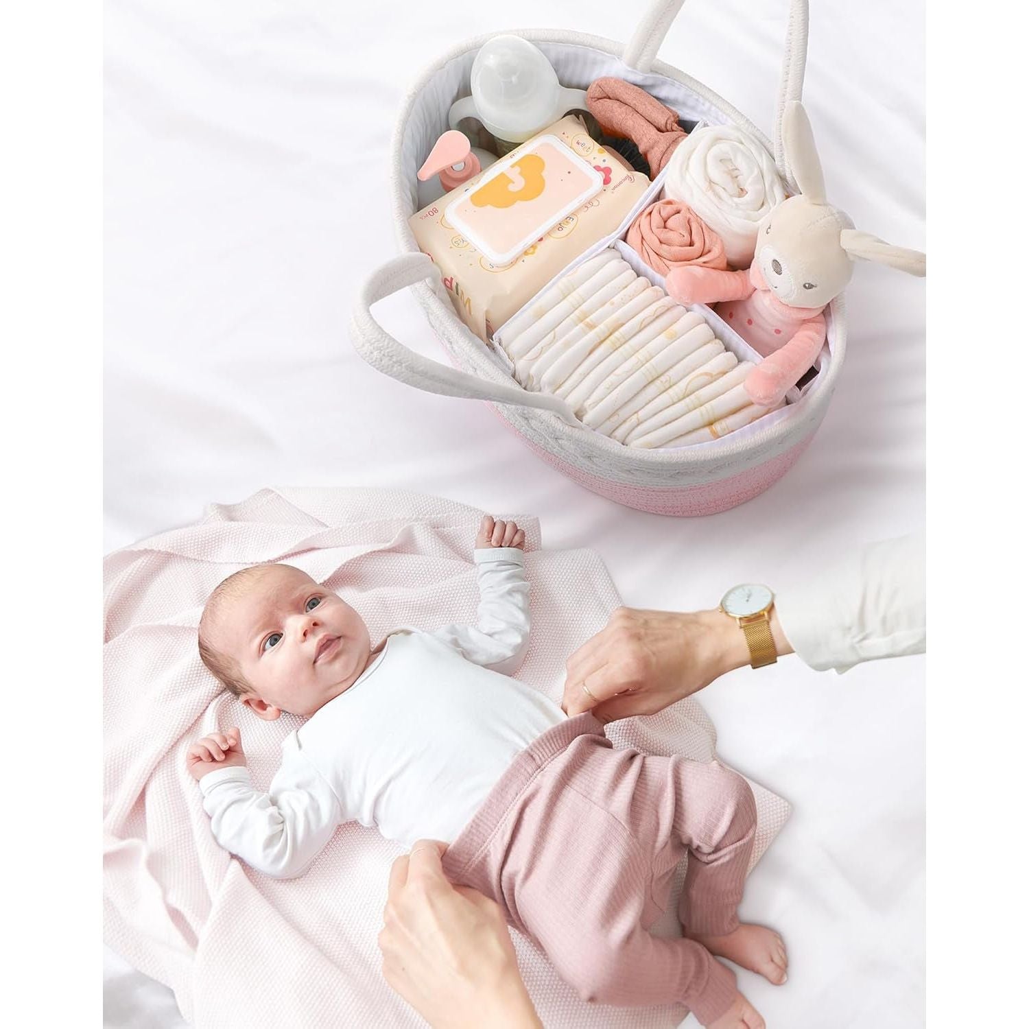 Cotton Rope Diaper Caddy - Changing Table Organizer, Portable Baby Basket - householdessential
