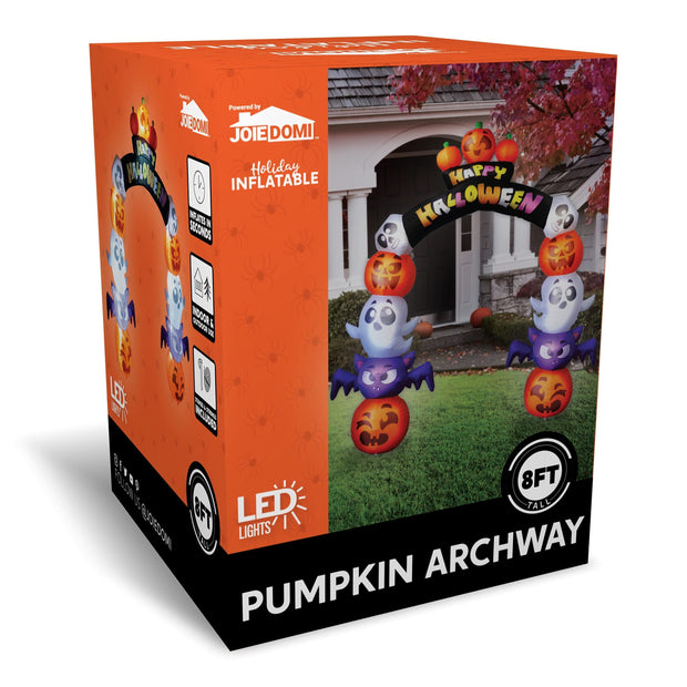 Joyfy 8 Ft Halloween Inflatable Archway Stacked Pumpkins Halloween Archway Bat Decorations Inflatable with Build-In Leds,Halloween Blow up Yard Decorations