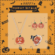4Pcs Halloween Jewelry Set Thanksgiving Pumpkin Ring Necklace Earrings for Women Rhinestones Hook Dangle Earrings Pendant Necklace Adjustable Ring Halloween Costume Jewelry