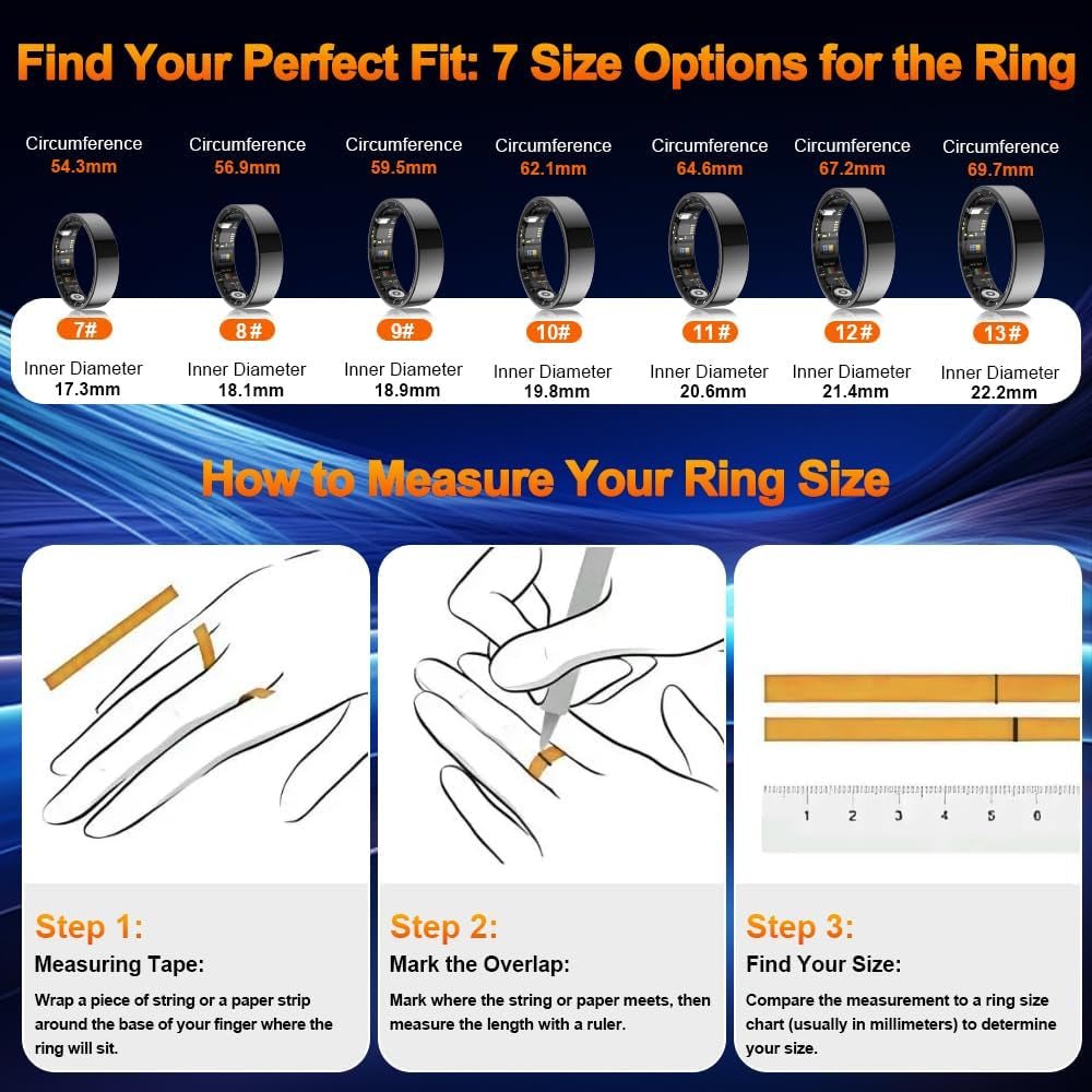 Smart Ring Health Tracker, Blood Pressure Monitoring Ring, IP68 Waterproof Fitness Ring - householdessential