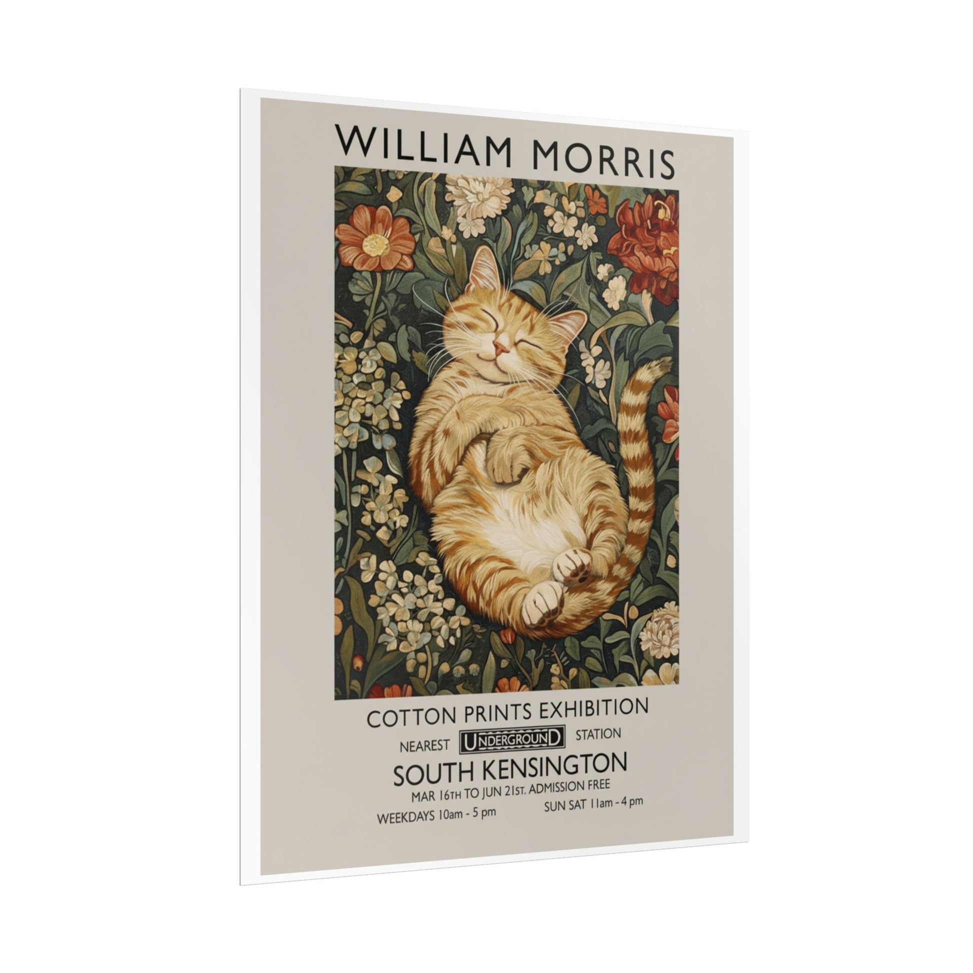 William Morris Cat Poster Rolled Poster | Vintage Floral Art Print - householdessential
