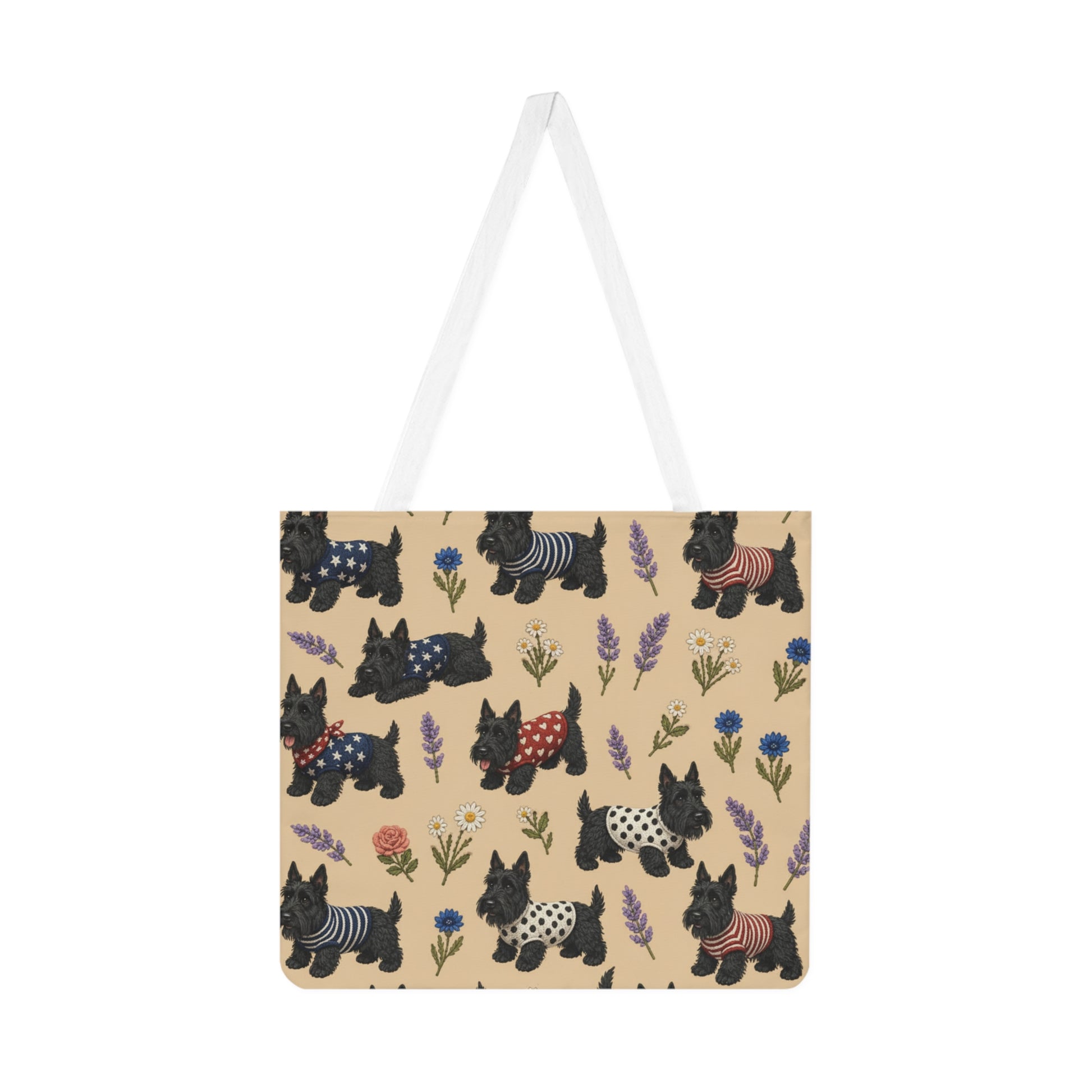 Scottish Terrier Pattern Shoulder Tote Bag | Cute Scotty Dogs on Beige - householdessential