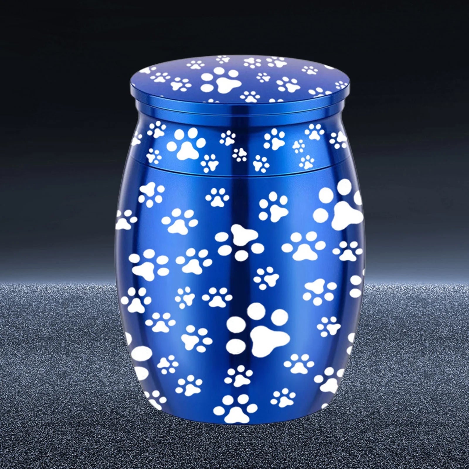 Blue Metal Pet Urn Engraved Paw Small Animal Memorial - householdessential