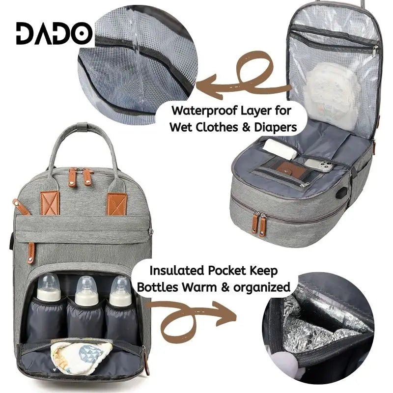 Waterproof Diaper Bag Backpack Multifunction Travel Tote with Changing Station Pad - householdessential