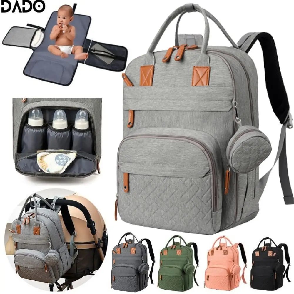 Waterproof Diaper Bag Backpack Multifunction Travel Tote with Changing Station Pad - householdessential