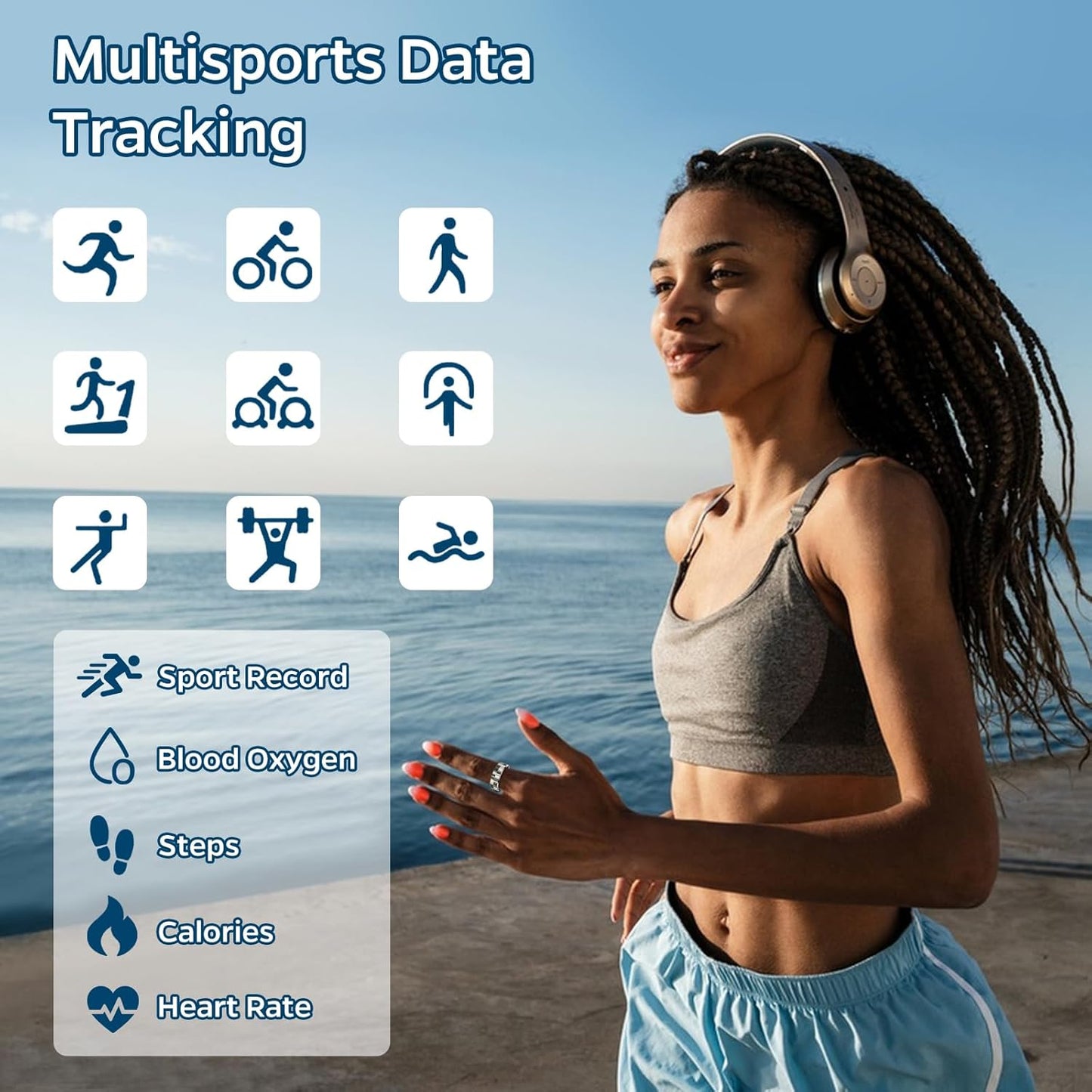 Waterproof Fitness Ring, Smart Ring Health Monitor with Heart Rate Tracker - householdessential