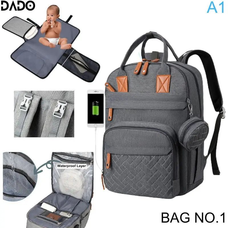 Waterproof Diaper Bag Backpack Multifunction Travel Tote with Changing Station Pad - householdessential