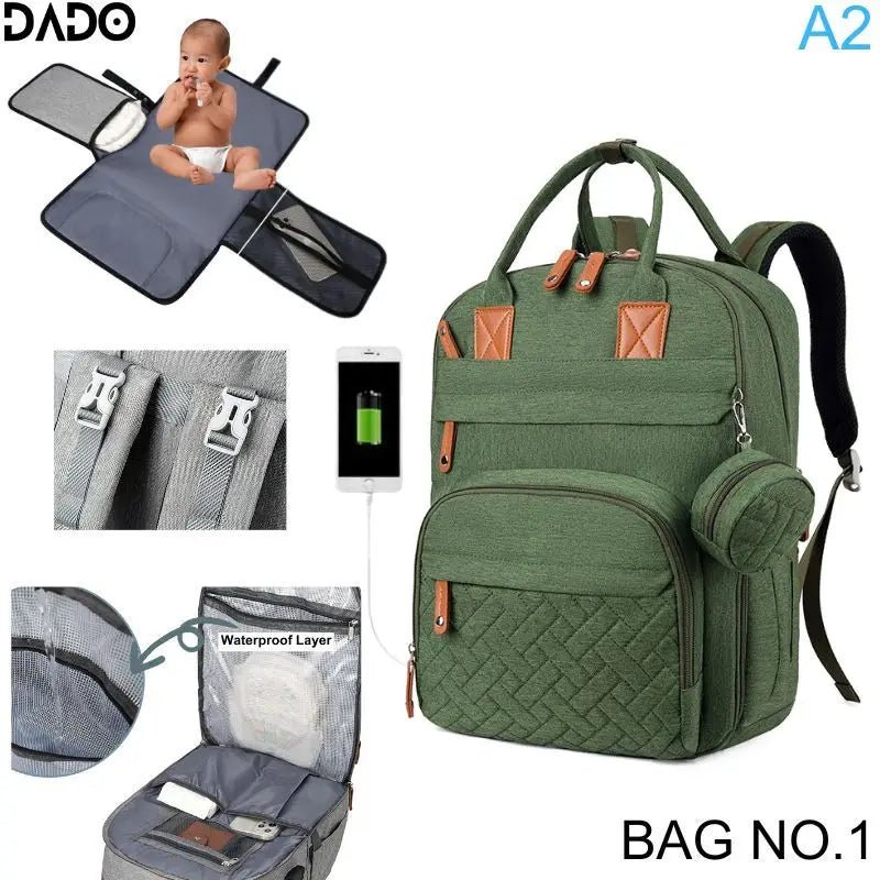 Waterproof Diaper Bag Backpack Multifunction Travel Tote with Changing Station Pad - householdessential