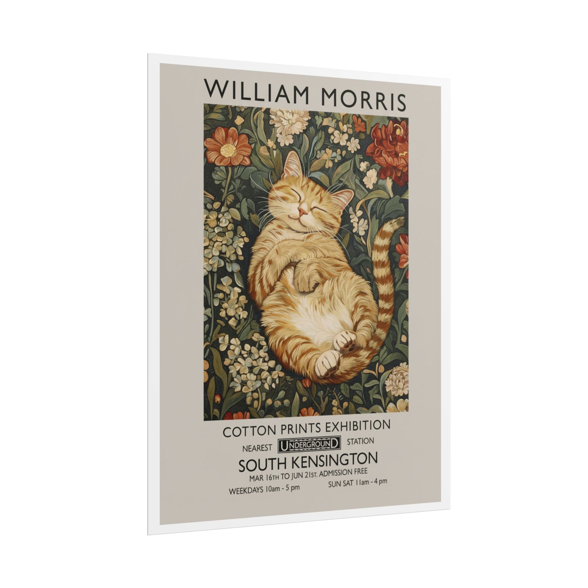 William Morris Cat Poster Rolled Poster | Vintage Floral Art Print - householdessential