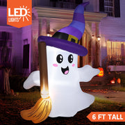 6Ft Halloween Inflatables Light up Cute Ghosts with Witch Hat,Halloween Decorations Outdoor,Blow up Halloween Yard Decorations