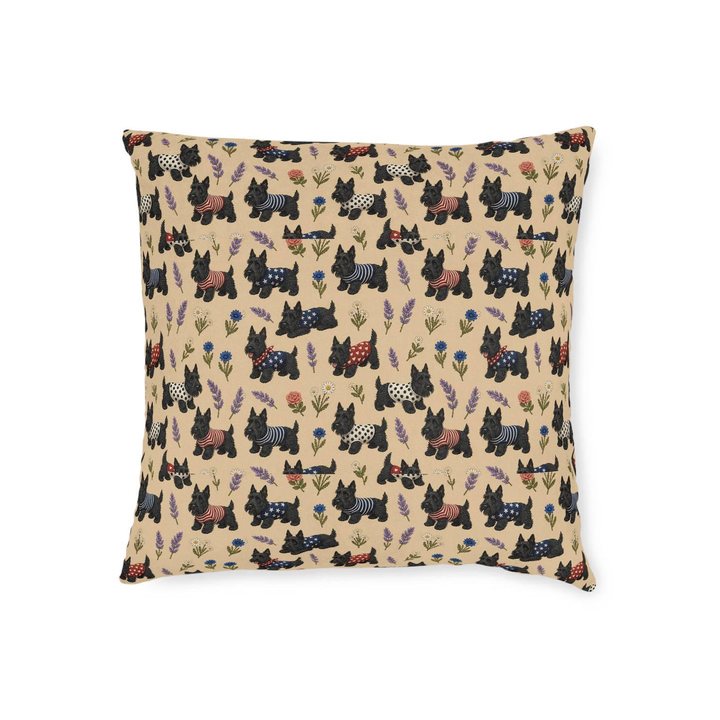 Scottie Dog Pattern Square Pillow - Cute Scottish Terrier Decorative Cushion - householdessential