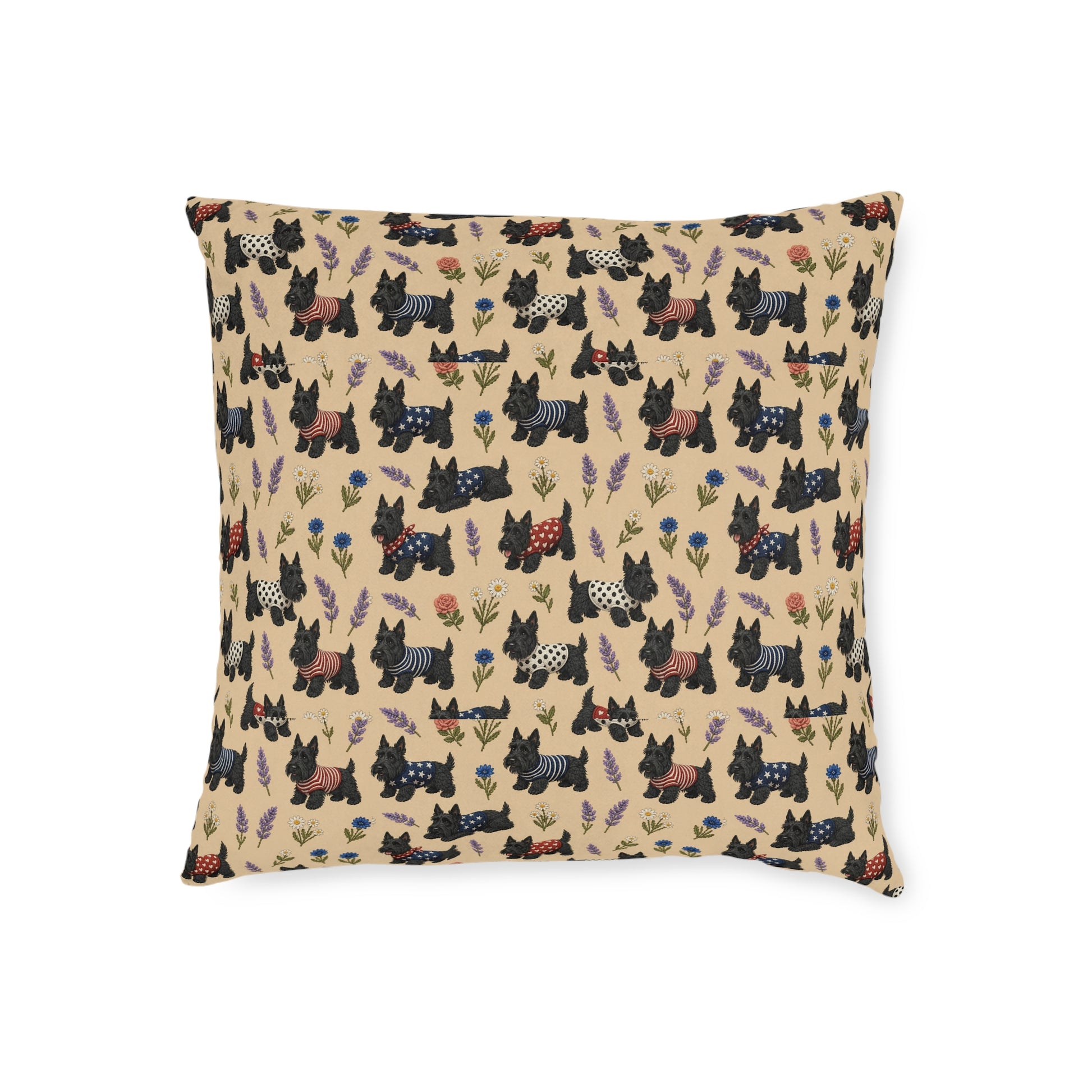 Scottie Dog Pattern Square Pillow - Cute Scottish Terrier Decorative Cushion - householdessential
