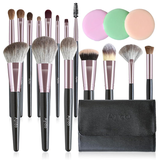 Professional Makeup Brushes Set - 15 Piece Brush Kit with Kabuki Foundation Brush - householdessential