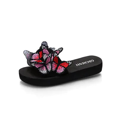 Embroidered Bow Sandals - Flat Shoes for Women