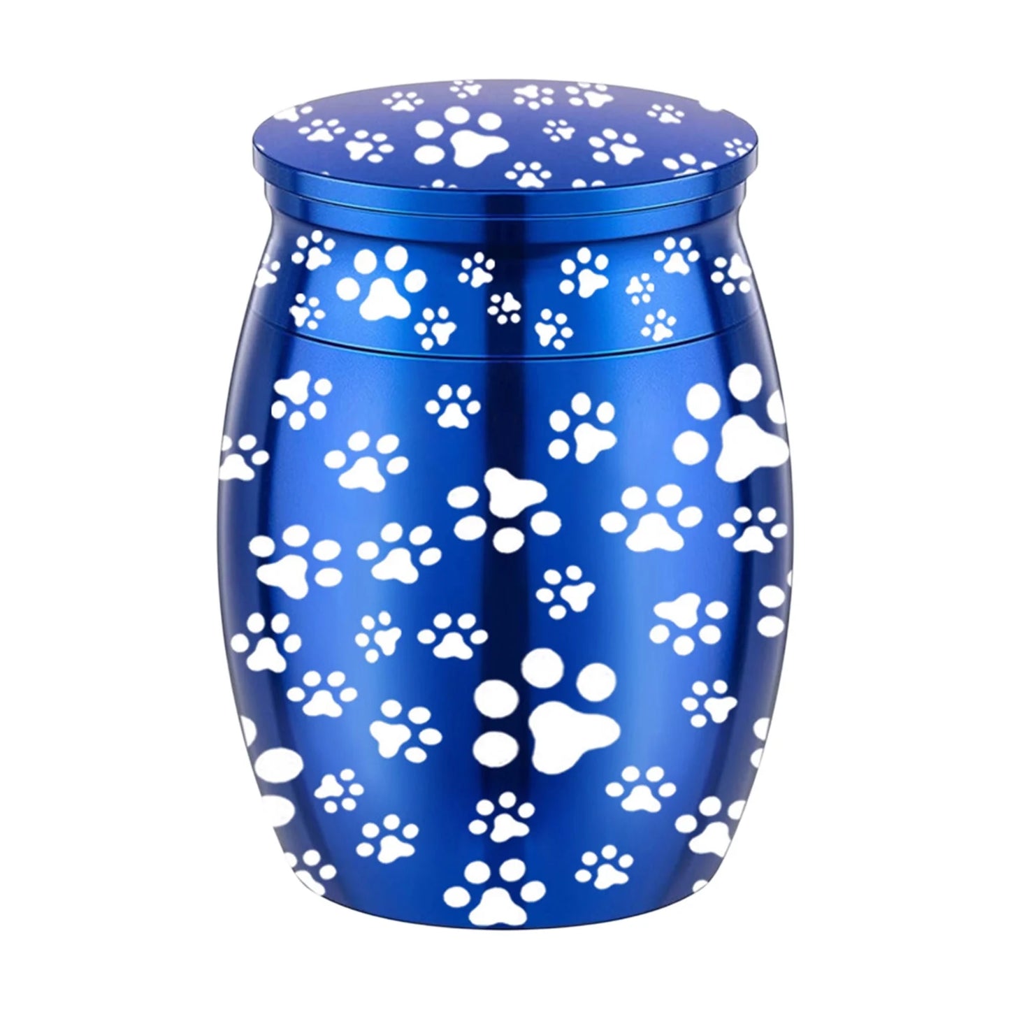 Blue Metal Pet Urn Engraved Paw Small Animal Memorial - householdessential