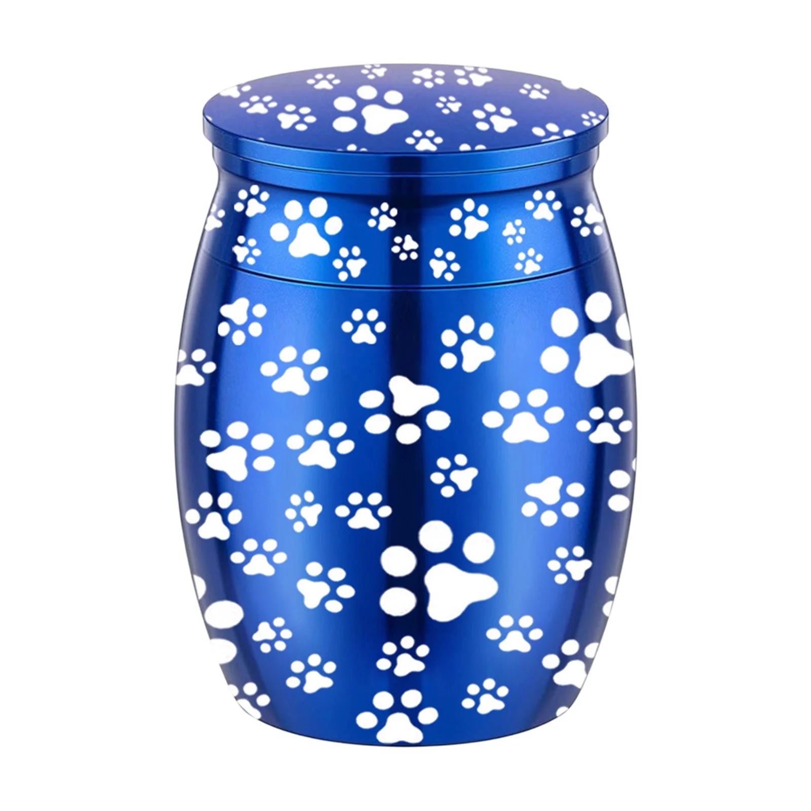Blue Metal Pet Urn Engraved Paw Small Animal Memorial - householdessential