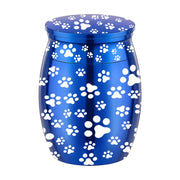 Indoor and Outdoor Decorations Metal Pet Urn Engraved Dog Paw Memorial Pet Urn Funeral Small Animals Cats Urns Blue